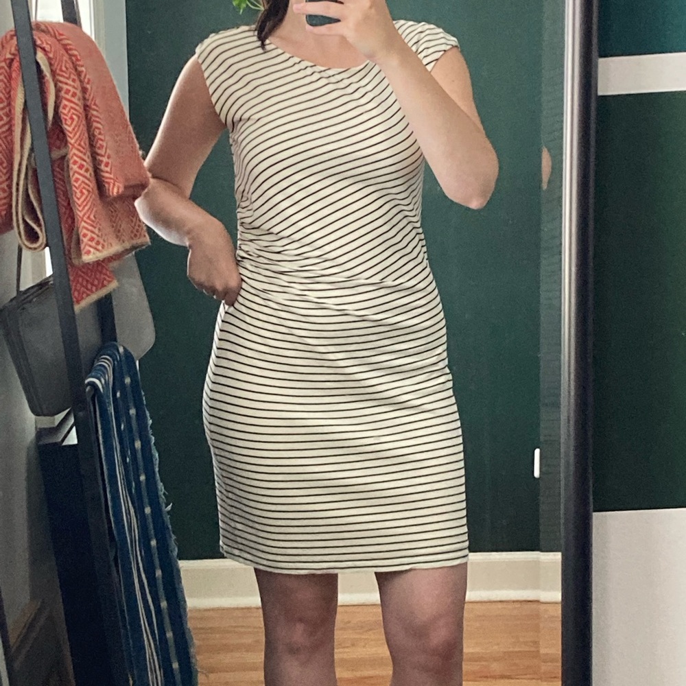 Loft White + Black Striped Jersey Dress